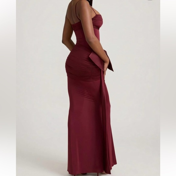 Oh Polly Bow-Detail Ruched Maxi Dress in Wine - Picture 6 of 7